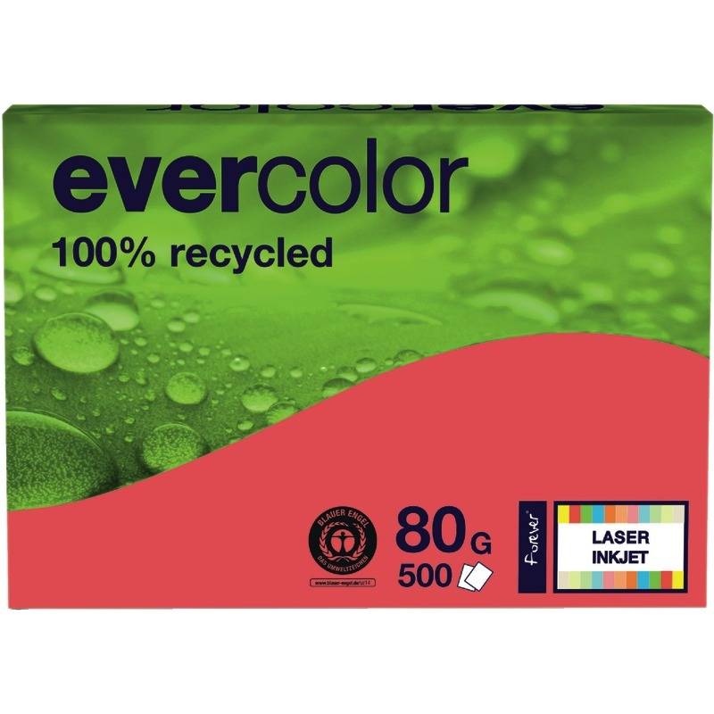 Recycling Kopierpapier evercolor, DIN A4, 80 g/m², Pack: 500 Blatt, himbeerrot-0