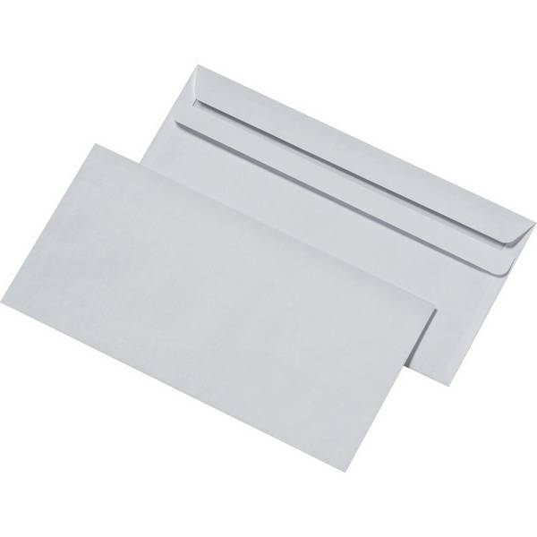 Briefumschlag DIN lang, 110 x 220 mm, selbstklebend, weiß, 75 g/m², grauer Innen