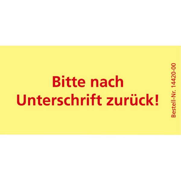 SoldanPlus Bedruckte Haftnotizen: Bitte nach Unterschrift zurück!