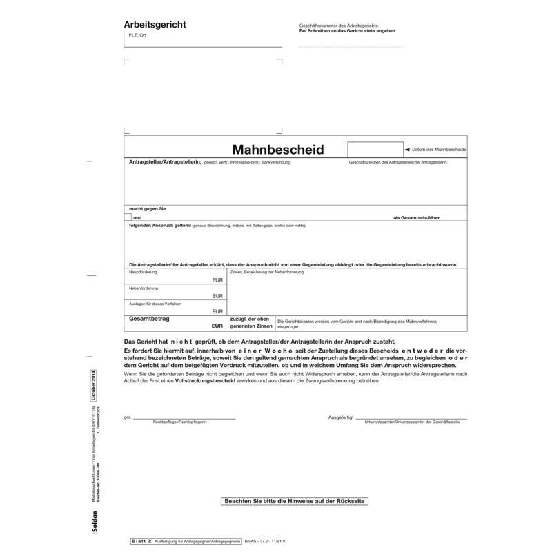SoldanPlus Mahnbescheid Arbeitsgericht, für Laser- und Tintenstrahldrucker-2