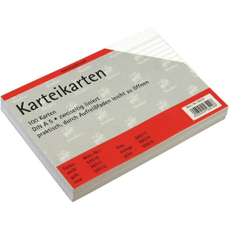 Karteikarten A5 liniert 180g/qm weiß VE=100 Stück-1