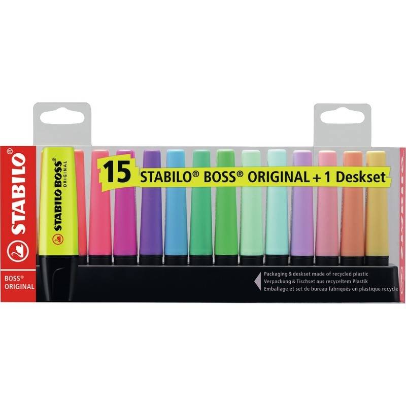 STABILO BOSS Textmarker ORIGINAL Pastel, 15er Tischset, farbig sortiert-0