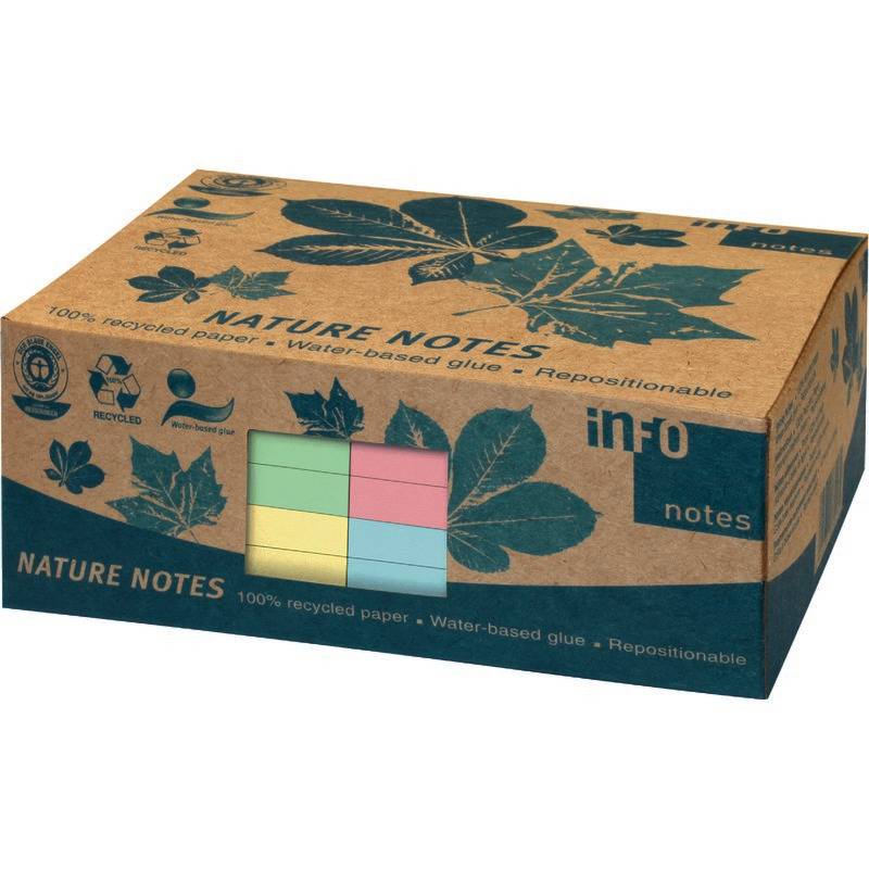 INFO NOTES Recycling Haftnotizen Nature Notes farbsortiert, 125 x 75 mm, 12 Blöc, farbig sortiert-0
