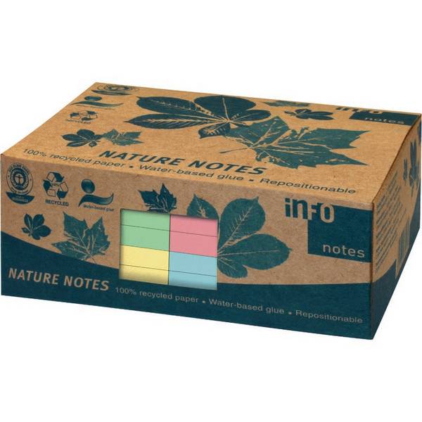 INFO NOTES Recycling Haftnotizen Nature Notes farbsortiert, 125 x 75 mm, 12 Blöc, farbig sortiert