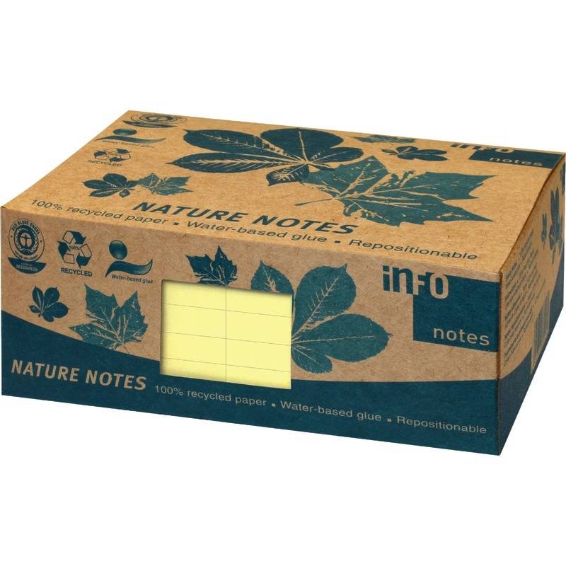 INFO NOTES Recycling Haftnotizen Nature Notes gelb, 125 x 75 mm, 12 Blöcke à 100, gelb-0