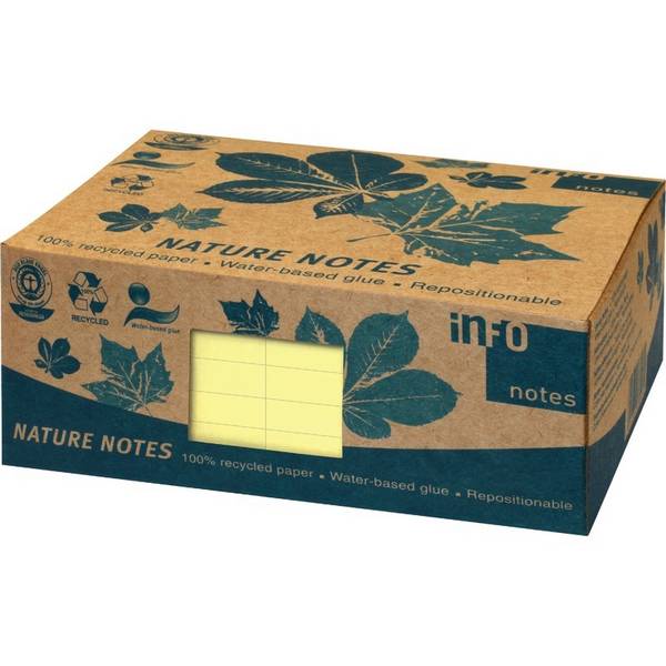 INFO NOTES Recycling Haftnotizen Nature Notes gelb, 125 x 75 mm, 12 Blöcke à 100, gelb