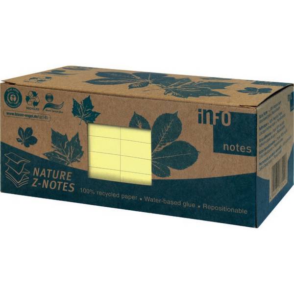 INFO NOTES Recycling Nature Z-Notes gelb, 75 x 75 mm, 12 Blöcke à 100 Blatt, gelb