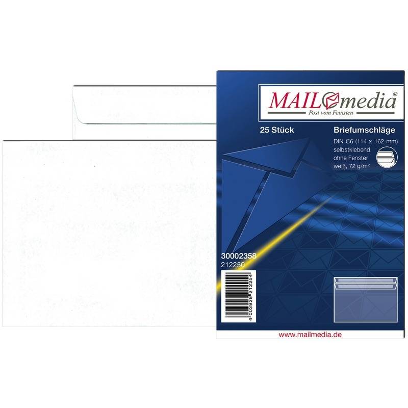 Briefumschlag DIN C6, 114 x 162 mm, selbstklebend, weiß, 75 g/m², grauer Innendr-0