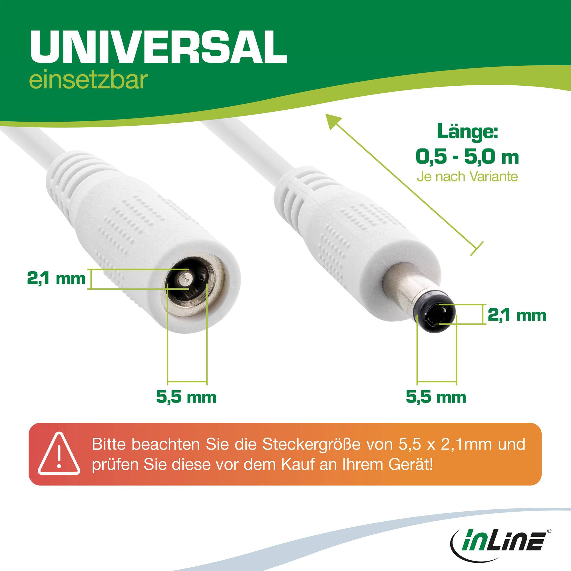 InLine® DC Verlängerungskabel, 5,5 x 2,1 mm, AWG 18, weiß, 2 m-1