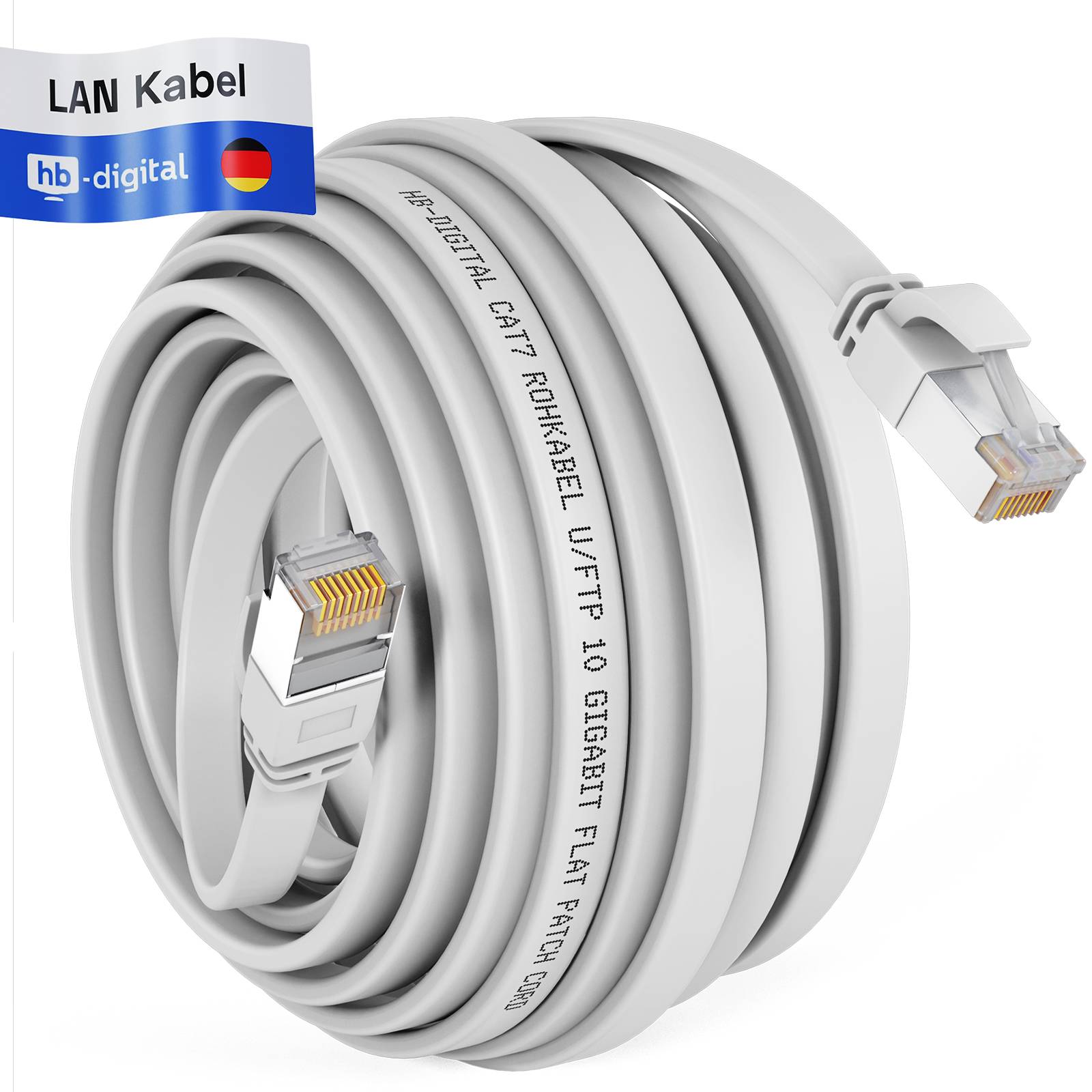 hb-digital Netzwerkkabel flach 30m Patch Kabel CAT7 RJ45 U/FTP PVC weiß-0