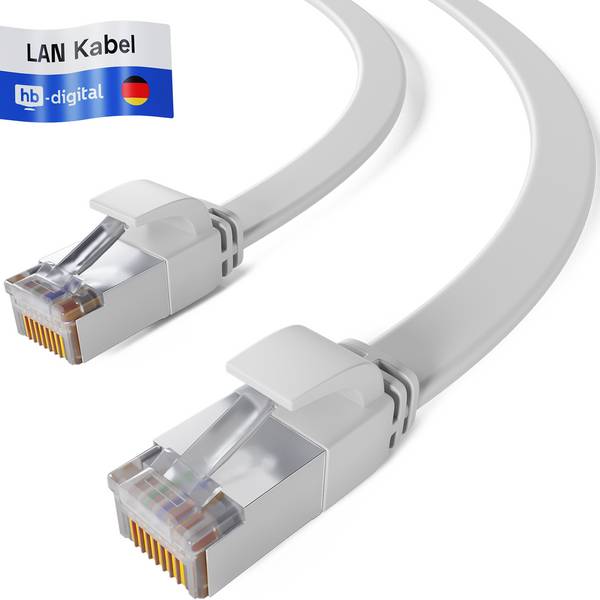 hb-digital Netzwerkkabel 2m LAN Kabel Cat7 Flachkabel U/FTP PVC weiß
