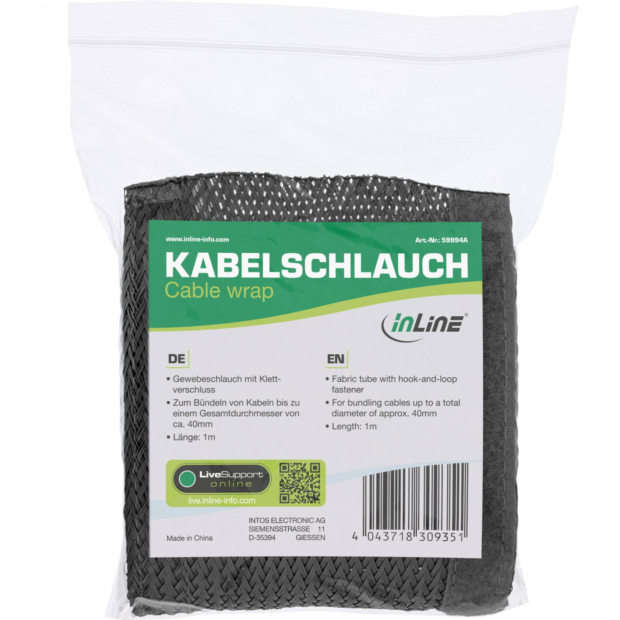 InLine® Kabelschlauch, Gewebeschlauch mit Klettverschluss, 1m x 40mm schwarz-2