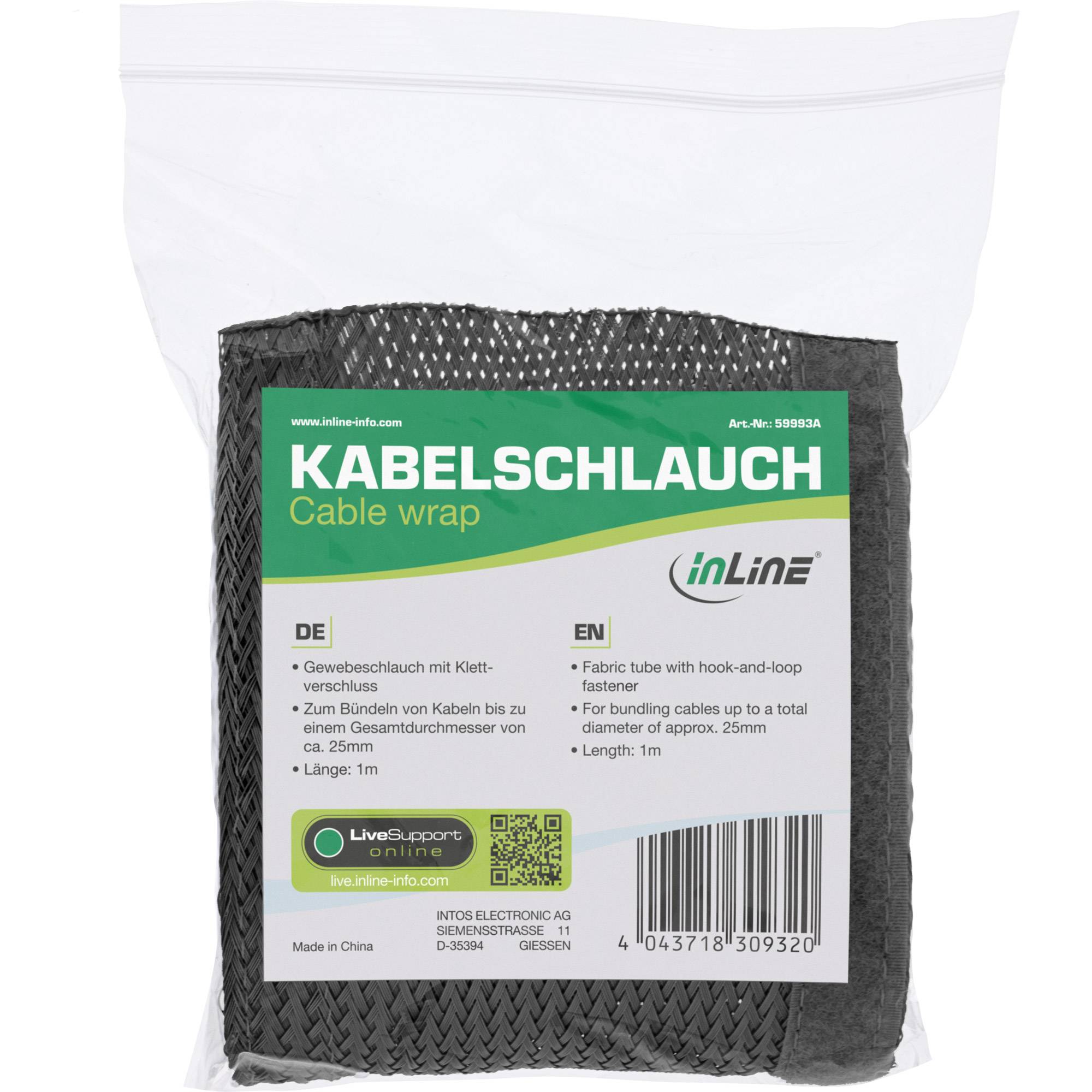 InLine® Kabelschlauch, Gewebeschlauch mit Klettverschluss, 1m x 25mm schwarz-2