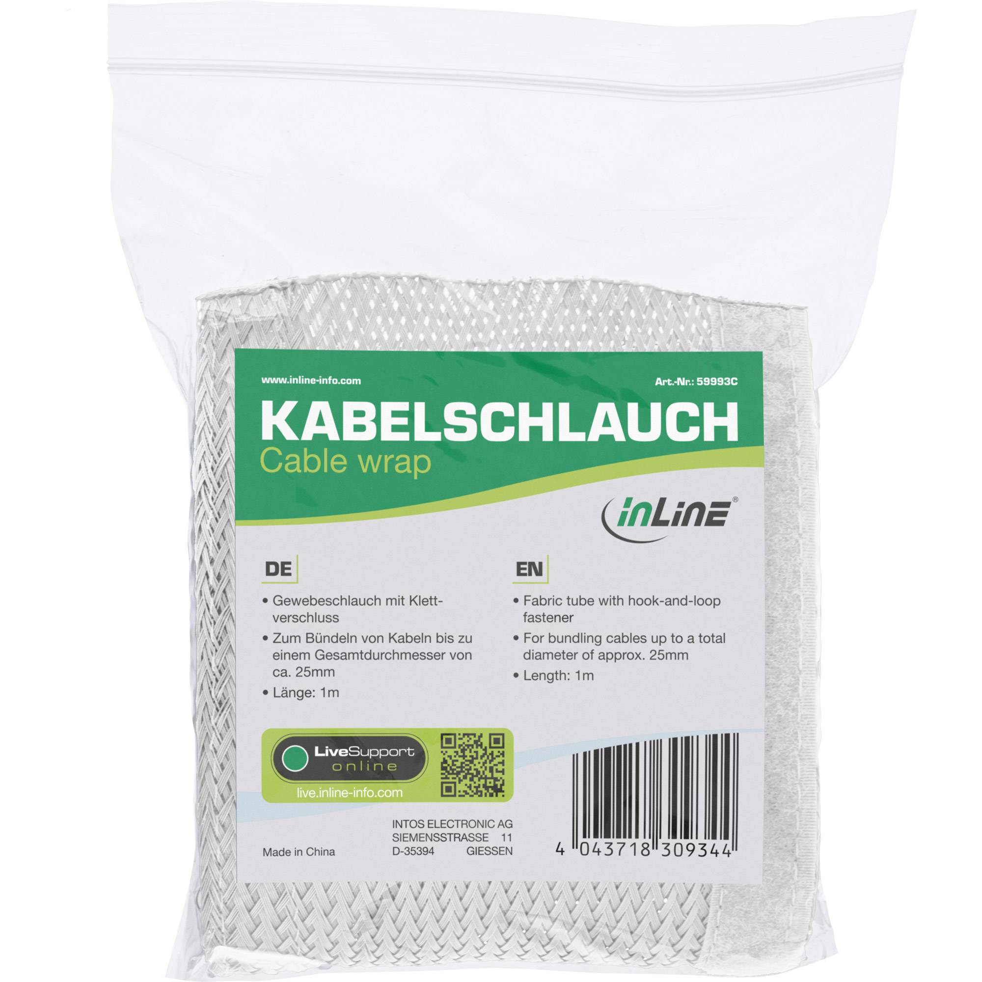 InLine® Kabelschlauch, Gewebeschlauch mit Klettverschluss, 1m x 25mm weiß-2