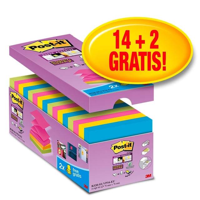 Post-it Haftnotizen Super Sticky Z-Notes, 76 x 76 mm, farbig (9006117)-2