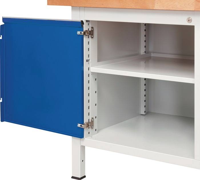 Werkbank, BxTxH 2000x700x840-1040 mm, Platte Buche 40 mm, 9 Schbladen 180 mm, RAL 7035/5010-3