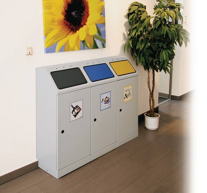 Wertstoffsammler 3x45l H1000xB1200xT300mm lichtgrau stationär STUMPF-2