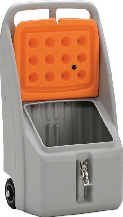 Streugutbehälter L390xB590xH1070mm 70l GFK grau/orange fahrbar mGummirädern CEMO-1