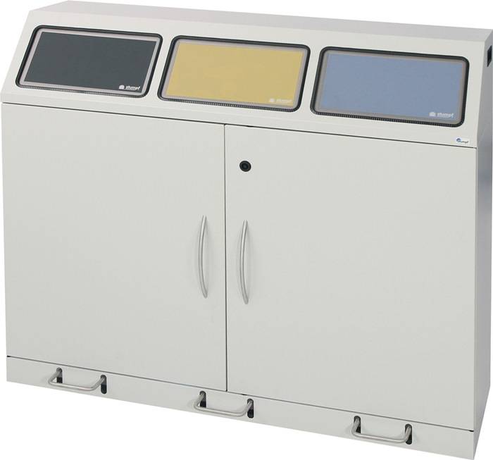 Wertstoffsammler H1000xB1180xT380mm Inh.3x 70l RAL 7035 o.Trethebel STUMPF-2