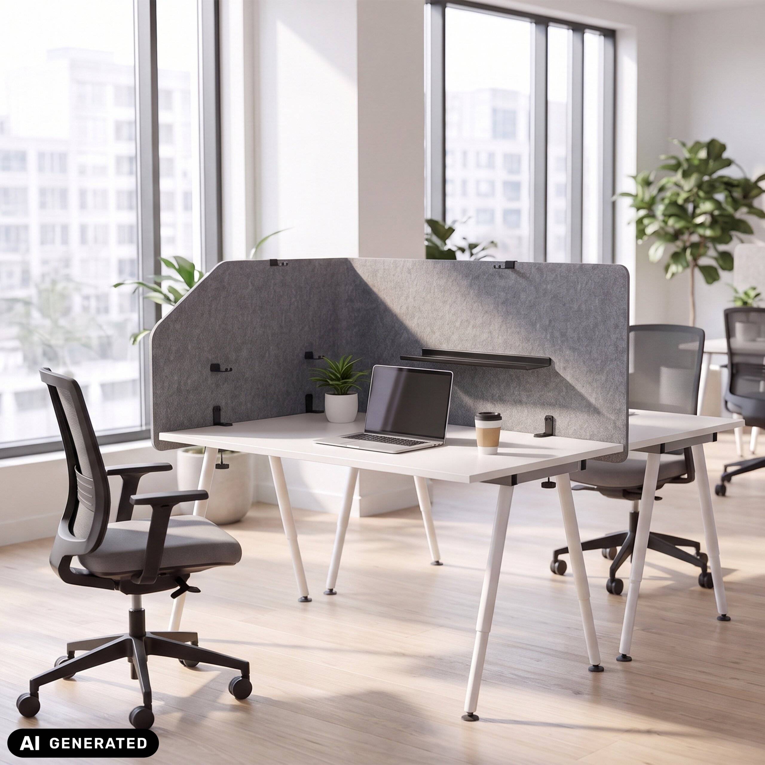 Akustik Tischtrennwand FLEXMIUT T TOP Kunststoff Textil grau hjh OFFICE-3