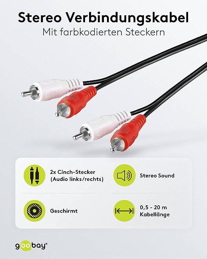 Goobay 50341 Stereo Cinchkabel / 2x Cinch-Stecker auf 2x Cinchstecker / RCA Hifi Subwoofer Kabel Cinch / Schwarz / 20m-1