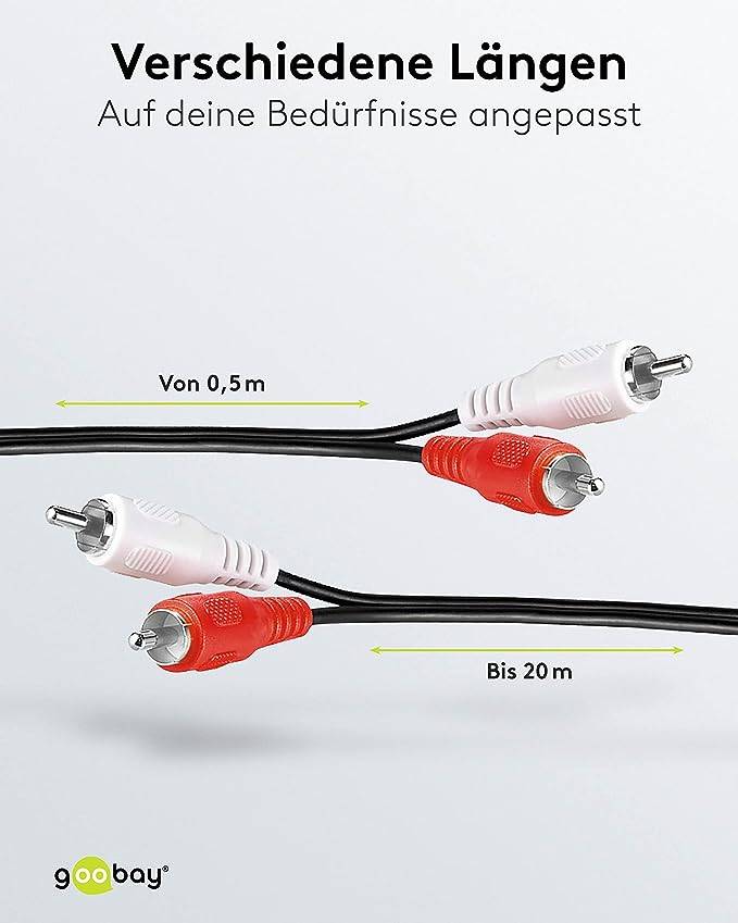 Goobay 50341 Stereo Cinchkabel / 2x Cinch-Stecker auf 2x Cinchstecker / RCA Hifi Subwoofer Kabel Cinch / Schwarz / 20m-2