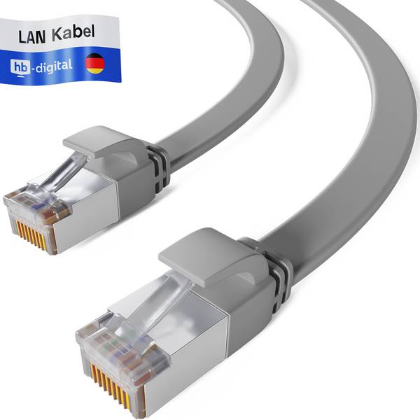 hb-digital Patch Kabel CAT7 flach RJ45 U/FTP PVC 1m grau