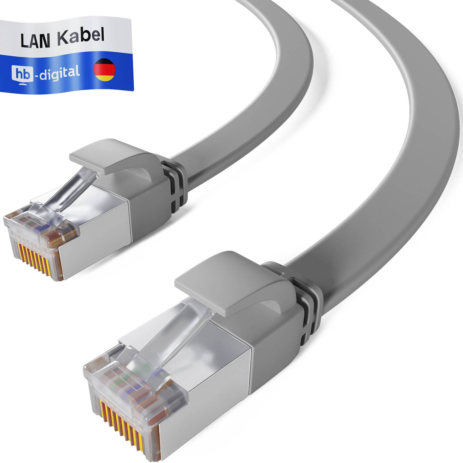 hb-digital Patch Kabel CAT7 flach RJ45 U/FTP PVC 1m grau-0