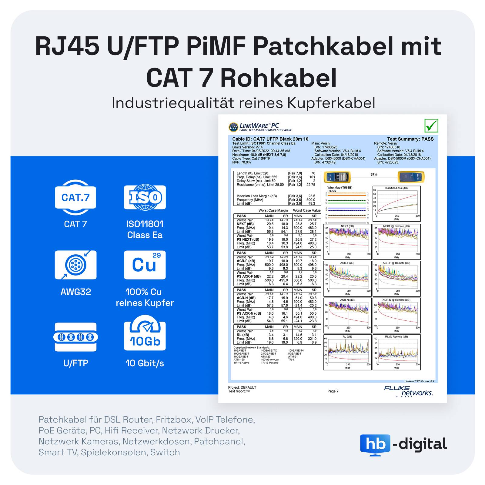 hb-digital Patch Kabel CAT7 flach RJ45 U/FTP PVC 1m grau-2