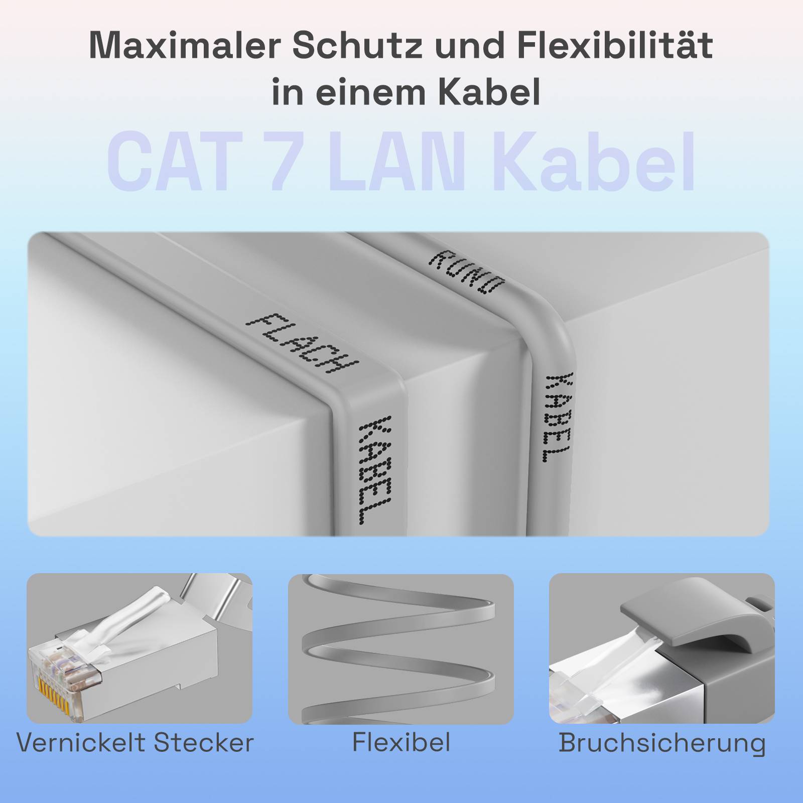 hb-digital Patch Kabel CAT7 flach RJ45 U/FTP PVC 1m grau-3
