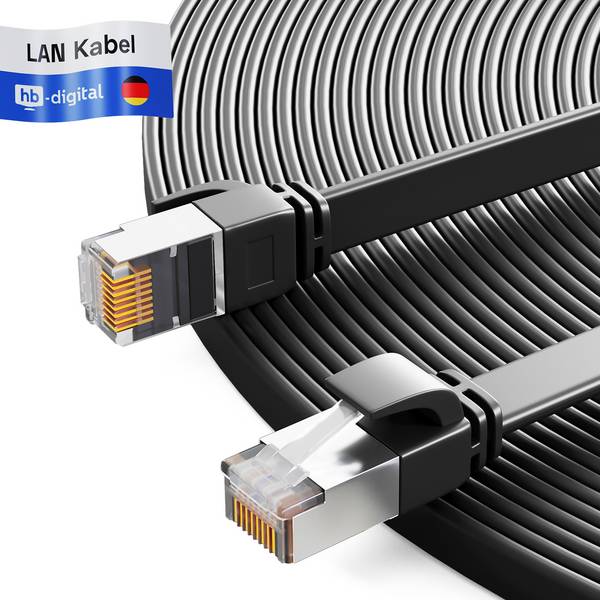 hb-digital Netzwerkkabel flach LAN Kabel CAT7 RJ45 U/FTP PVC 5m schwarz