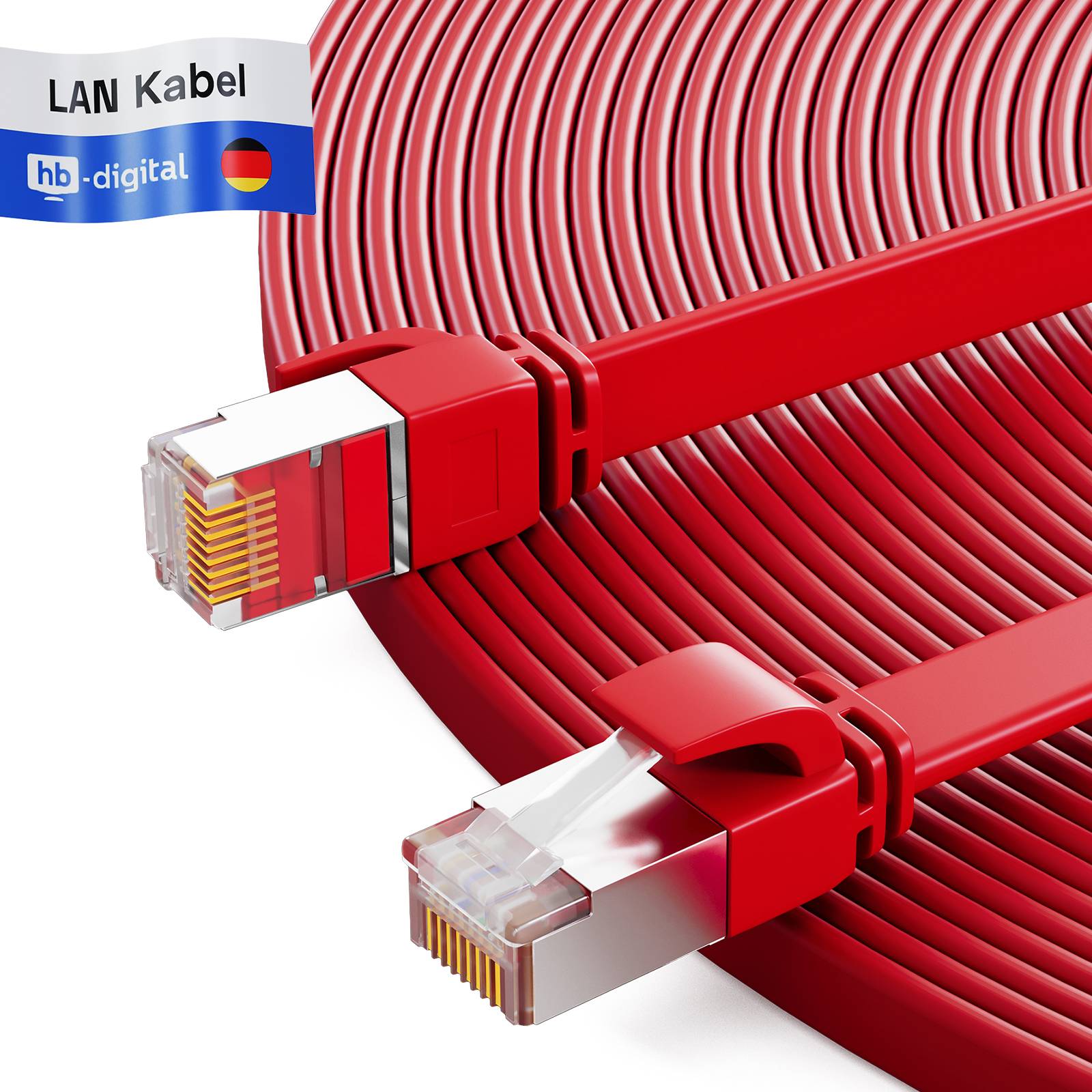 hb-digital Netzwerkkabel flach LAN Kabel CAT7 RJ45 U/FTP PVC 5m rot-0