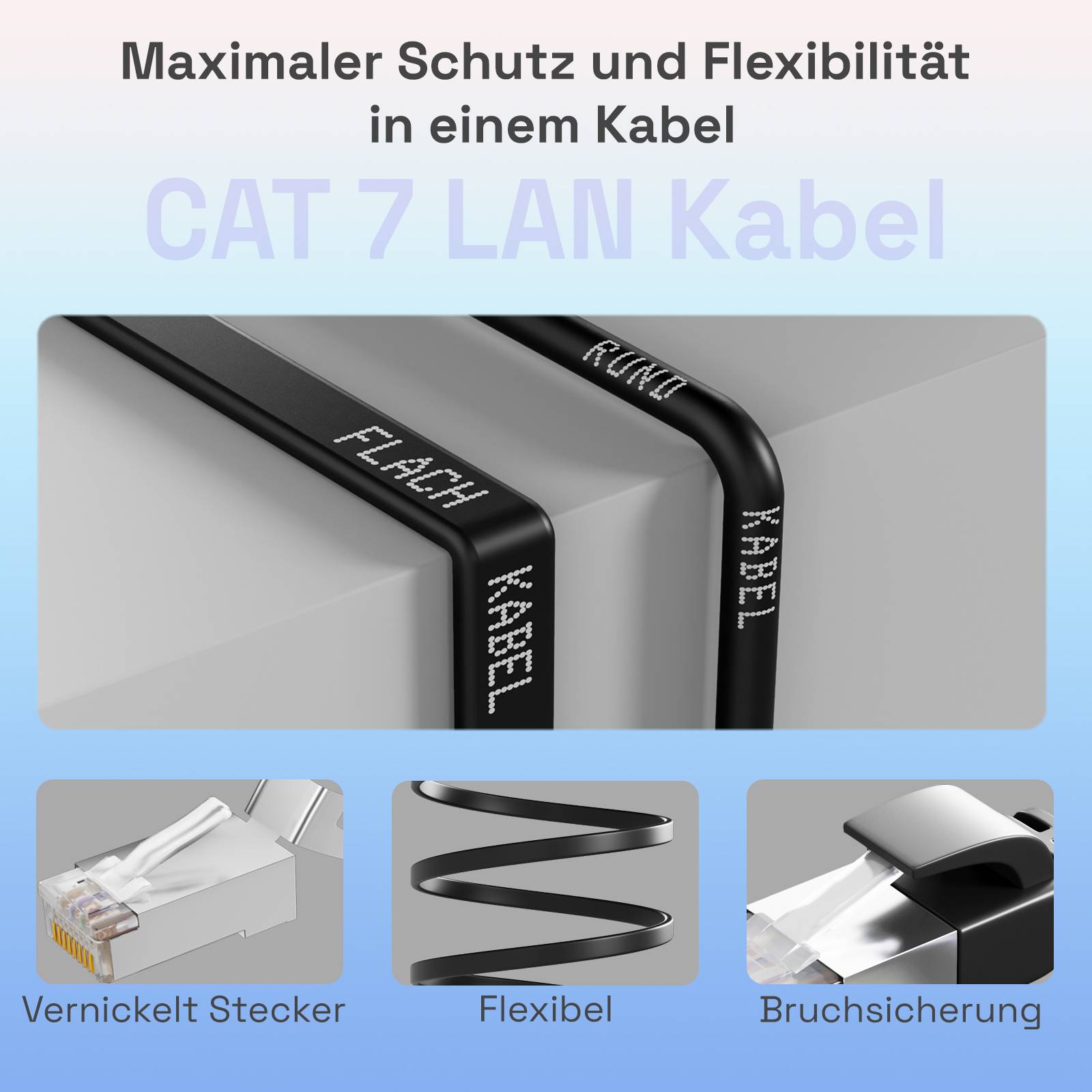 hb-digital Netzwerkkabel flach LAN Kabel CAT7 RJ45 U/FTP PVC 10m schwarz-3