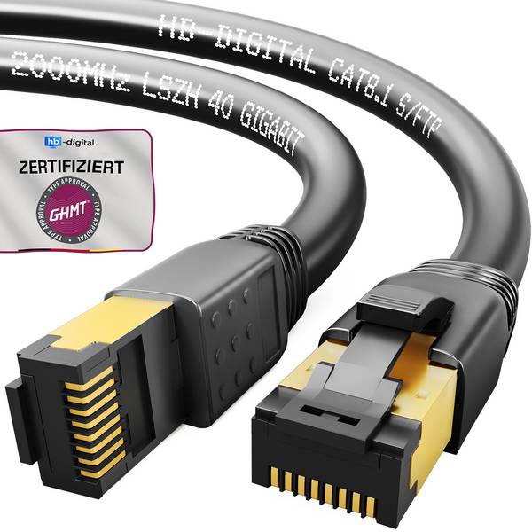 hb-digital 0,25m RJ45 Patchkabel CAT 8.1 S/FTP LSZH schwarz