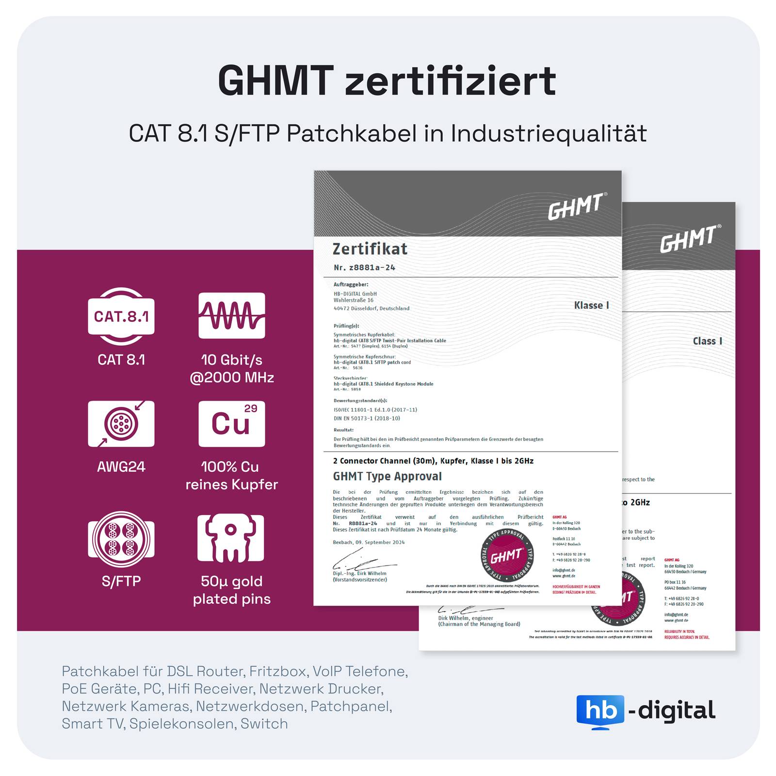 hb-digital 0,25m RJ45 Patchkabel CAT 8.1 S/FTP LSZH schwarz-3