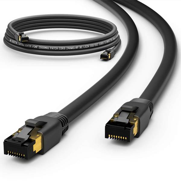 hb-digital Patch Kabel CAT 8 Netzwerkkabel CAT8 LAN Kabel 1.5m F/FTP LSZH schwarz