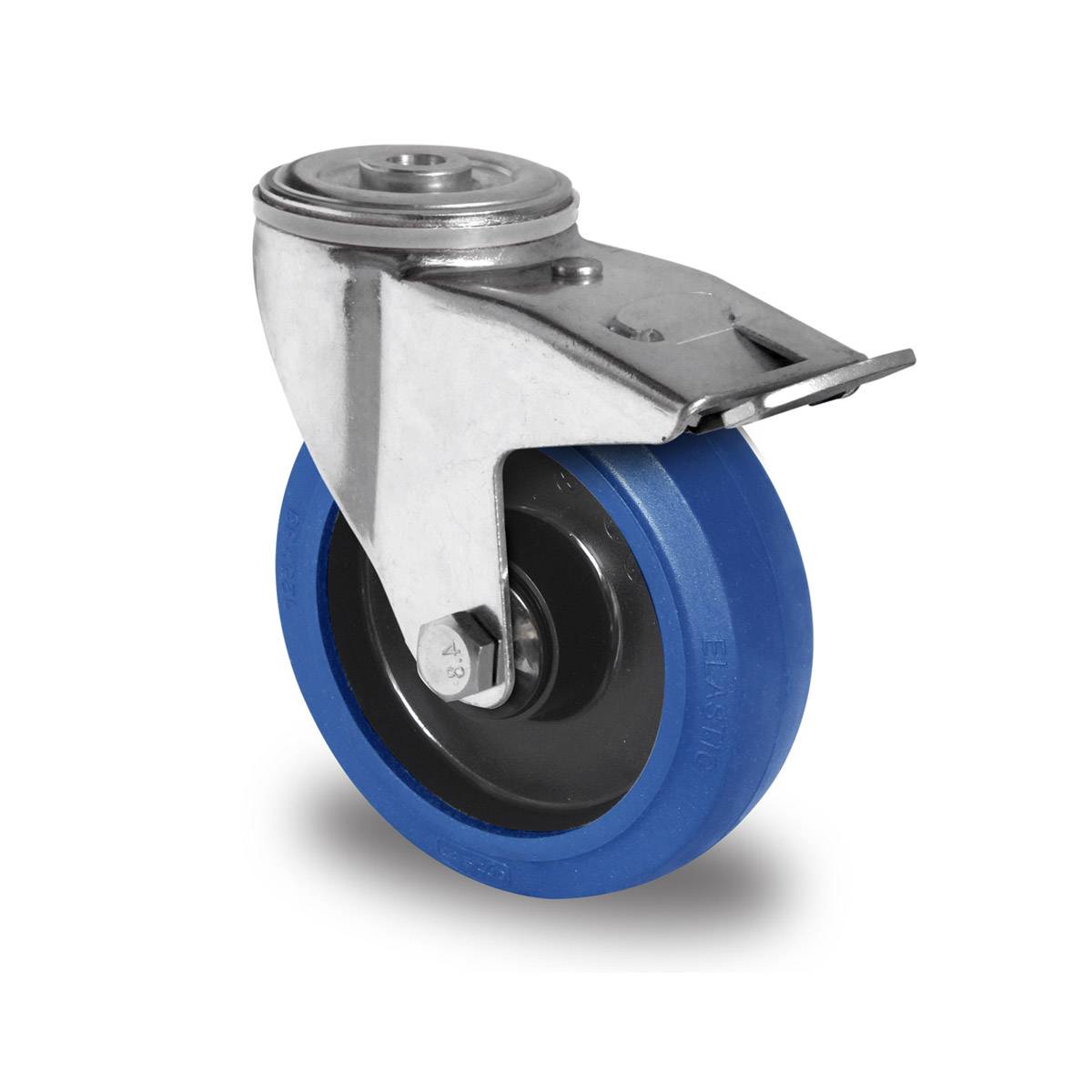 Lenkrolle mit Rückenloch und Feststeller 100 mm Elastik "Blue Wheels"-0