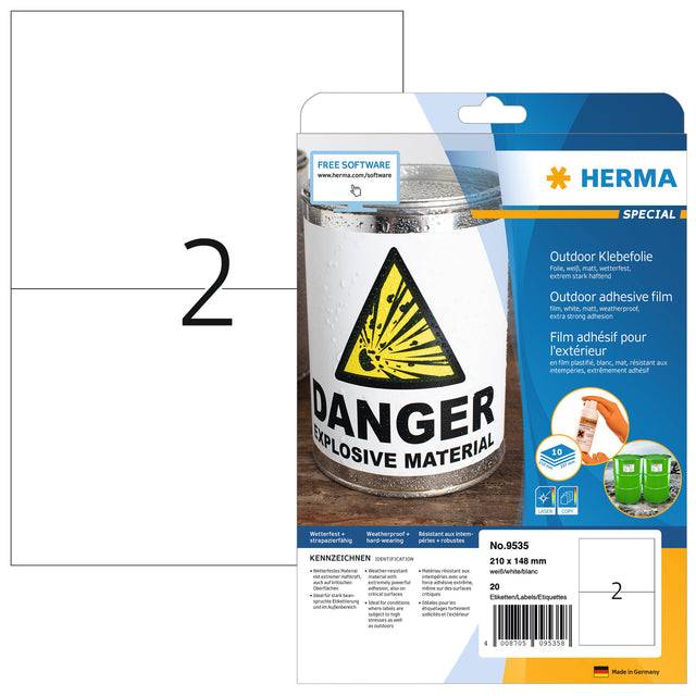 HERMA Special - Polyethylen (PE) - matt - selbstklebend - weiß - 210 x 148 mm 20 Etikett(en) (10 Bogen x 2)-9