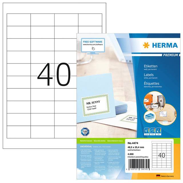 HERMA Premium - Papier - matt - permanent selbstklebend - weiß - 48.5 x 25.4 mm 4000 Etikett(en) (100 Bogen x 40)-9