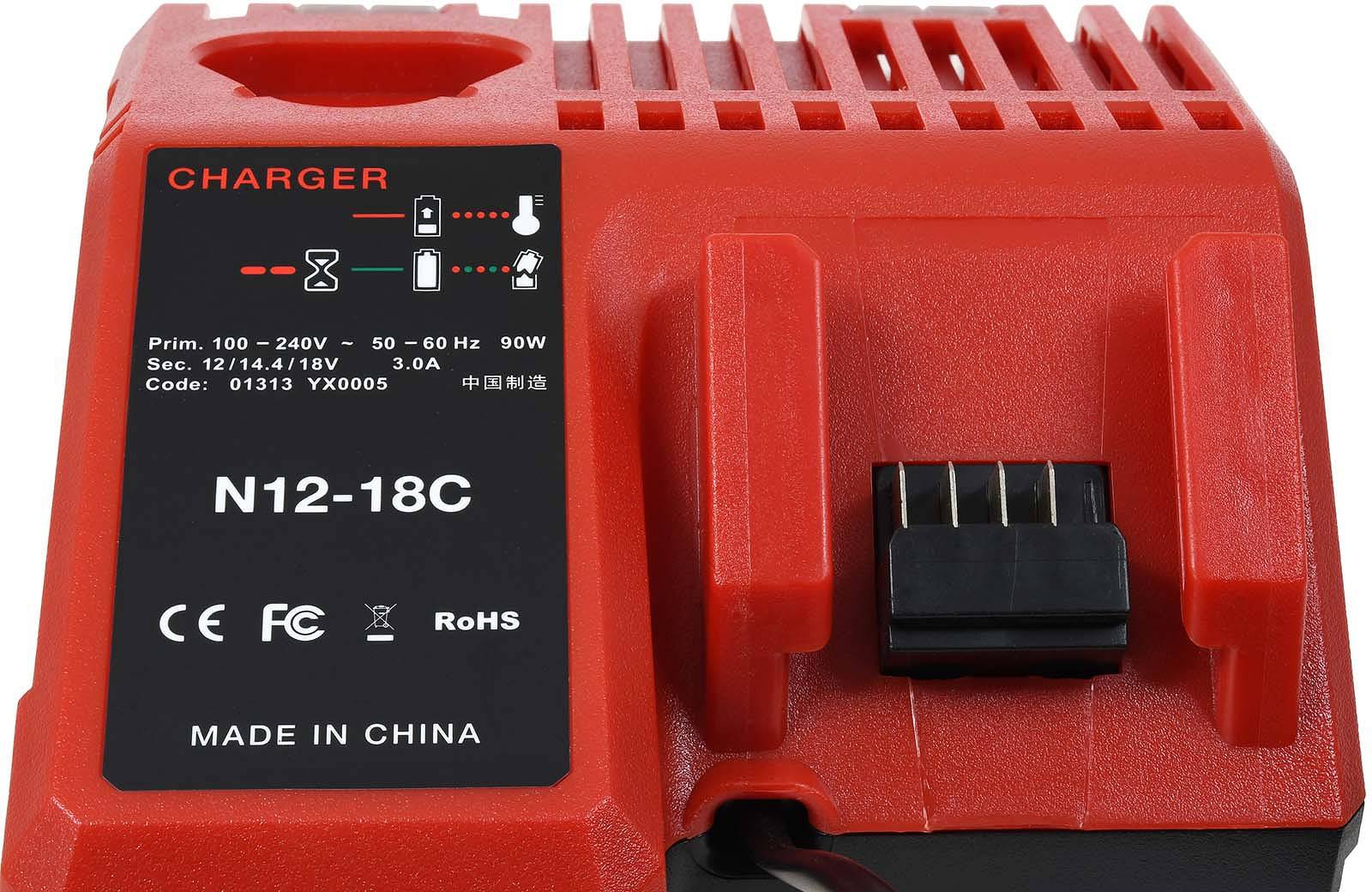 Ladegerät kompatibel mit Milwaukee M12-18FC für 12V - 18V Stab-u. Schiebeakkus, 12V-18V-2