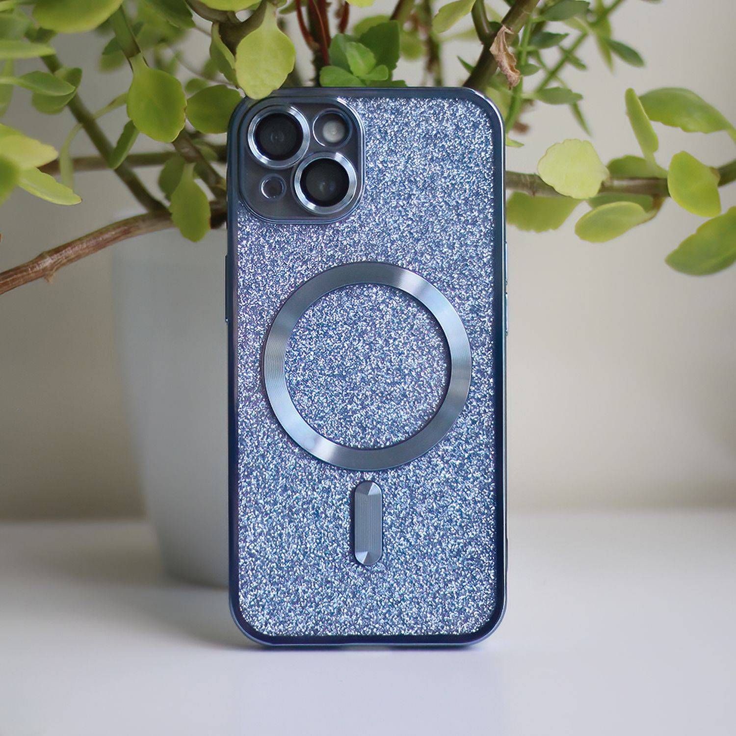 MagSafe Glitzer Hülle mit Kameraschutz kompatibel mit iPhone 14 Pro Max Blau-2