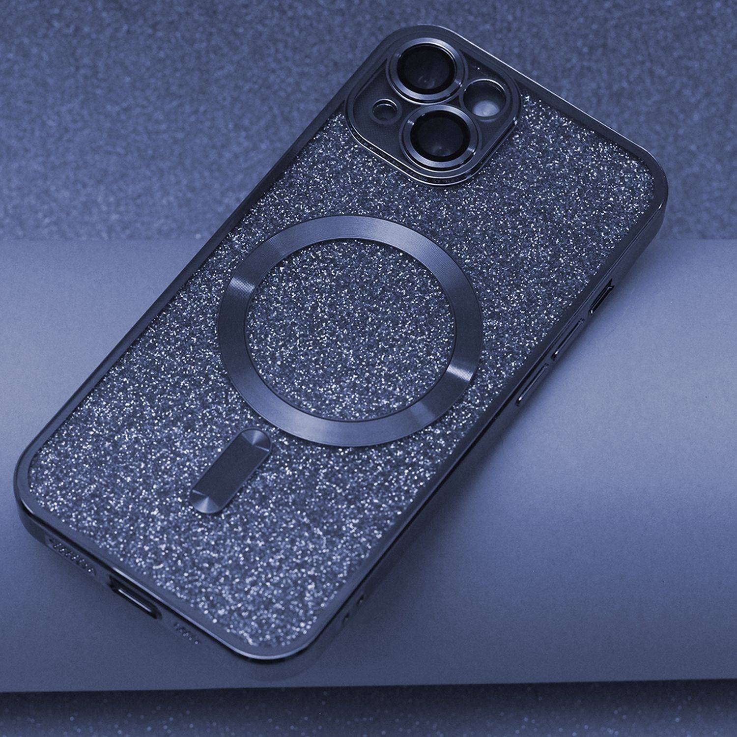 MagSafe Glitzer Hülle mit Kameraschutz kompatibel mit iPhone 14 Pro Max Blau-4