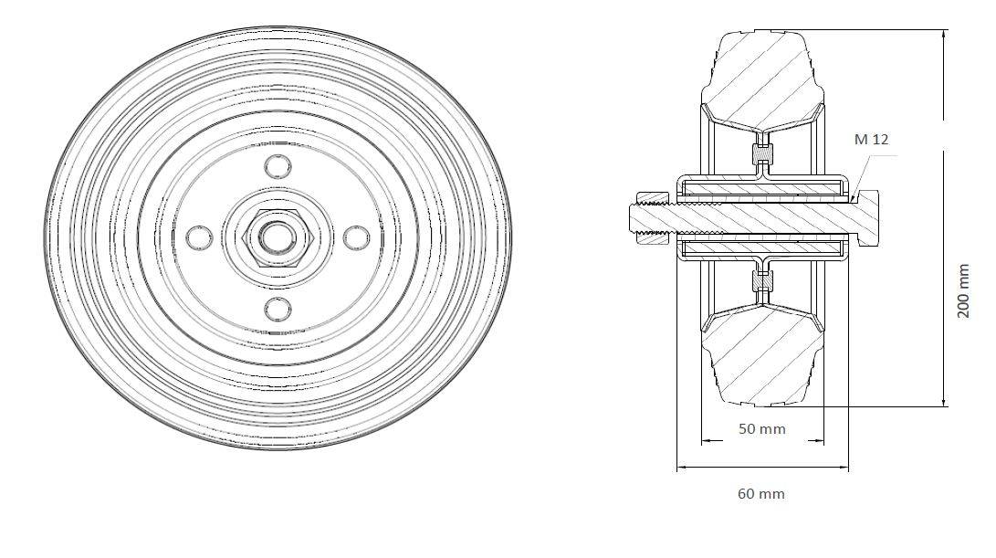 Einbaurad 200 mm für Müllbehälter mit Stahlradkörper-1