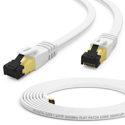 hb-digital 5m CAT 8.1 Patch Kabel flach U/FTP LSZH 40Gbps 2000 MHz Reines Kupfer weiß
