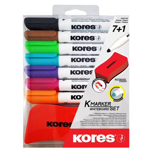 Kores Whiteboard-Marker Set, 7 Marker + Tafellöscher