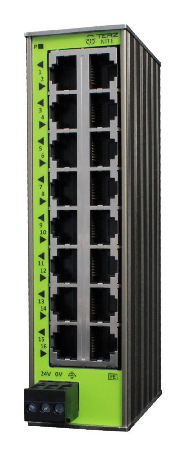 16 Port Unmanaged Industrial Ethernet Switch nur 38 mm Einbaubreite NITE-RS16-1100