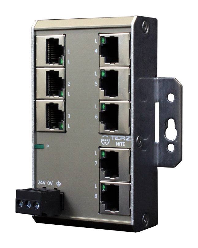 8 Port Unmanaged Industrial Ethernet Switch 28 mm Einbautiefe - Wandmontage NITE-RW8-1190-0