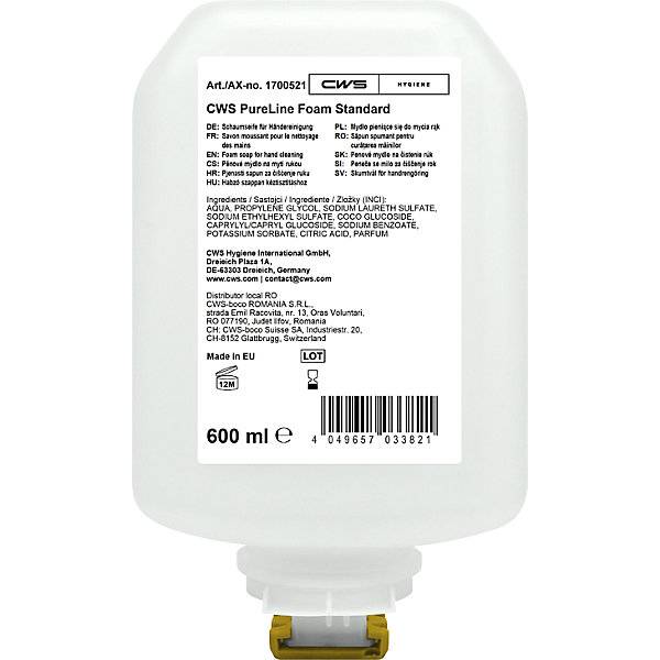 PureLine Seifenschaum VE 8 Stk à 600 ml transparent. CWS Hygiene Deutschland GmbH & Co. KG 77058349