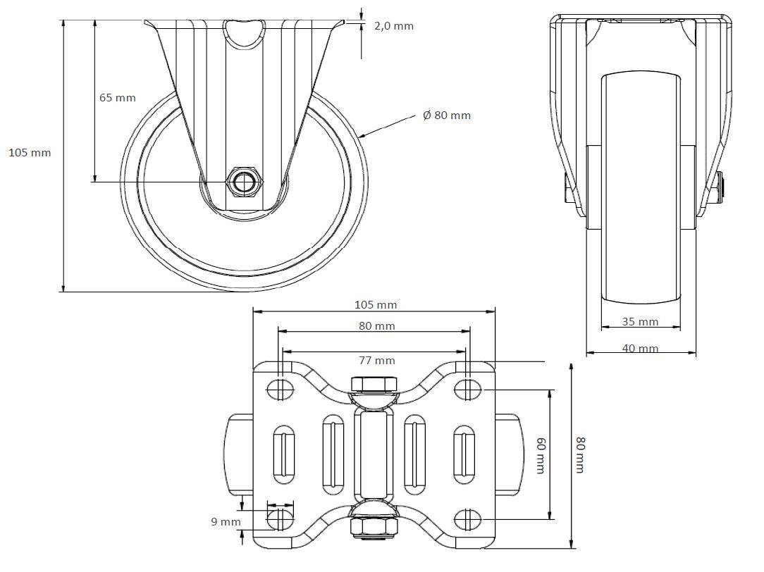Bockrolle 80 mm Vollgummi schwarz-1
