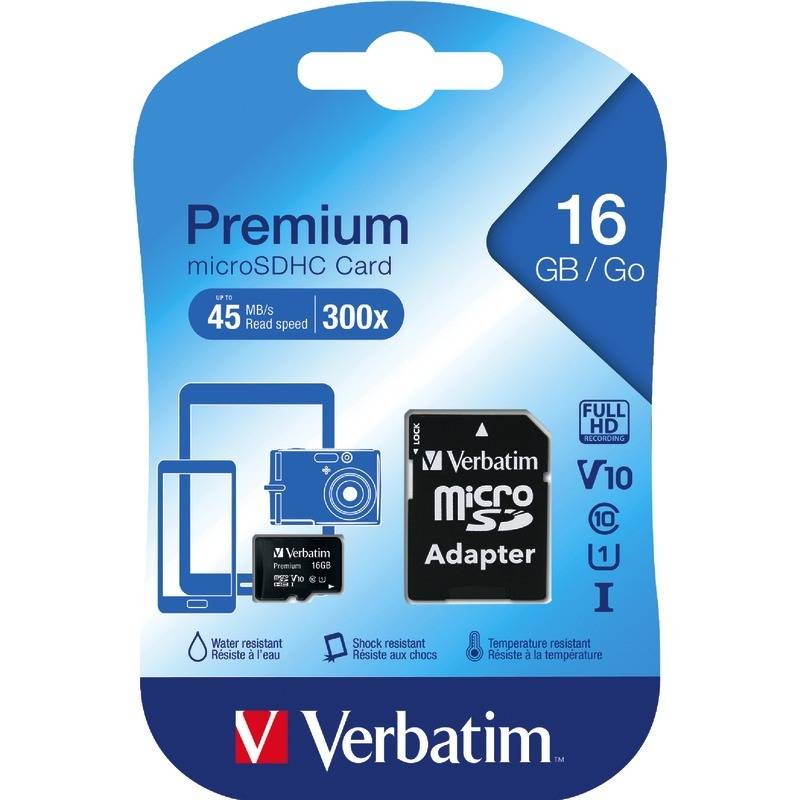 Verbatim Flash-Speicherkarte (microSDHC/SD-Adapter inbegriffen) - 16 GB - Class-1